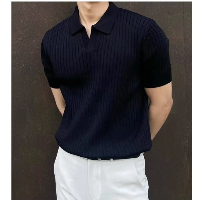 Striped V-Neck Polo Shirt