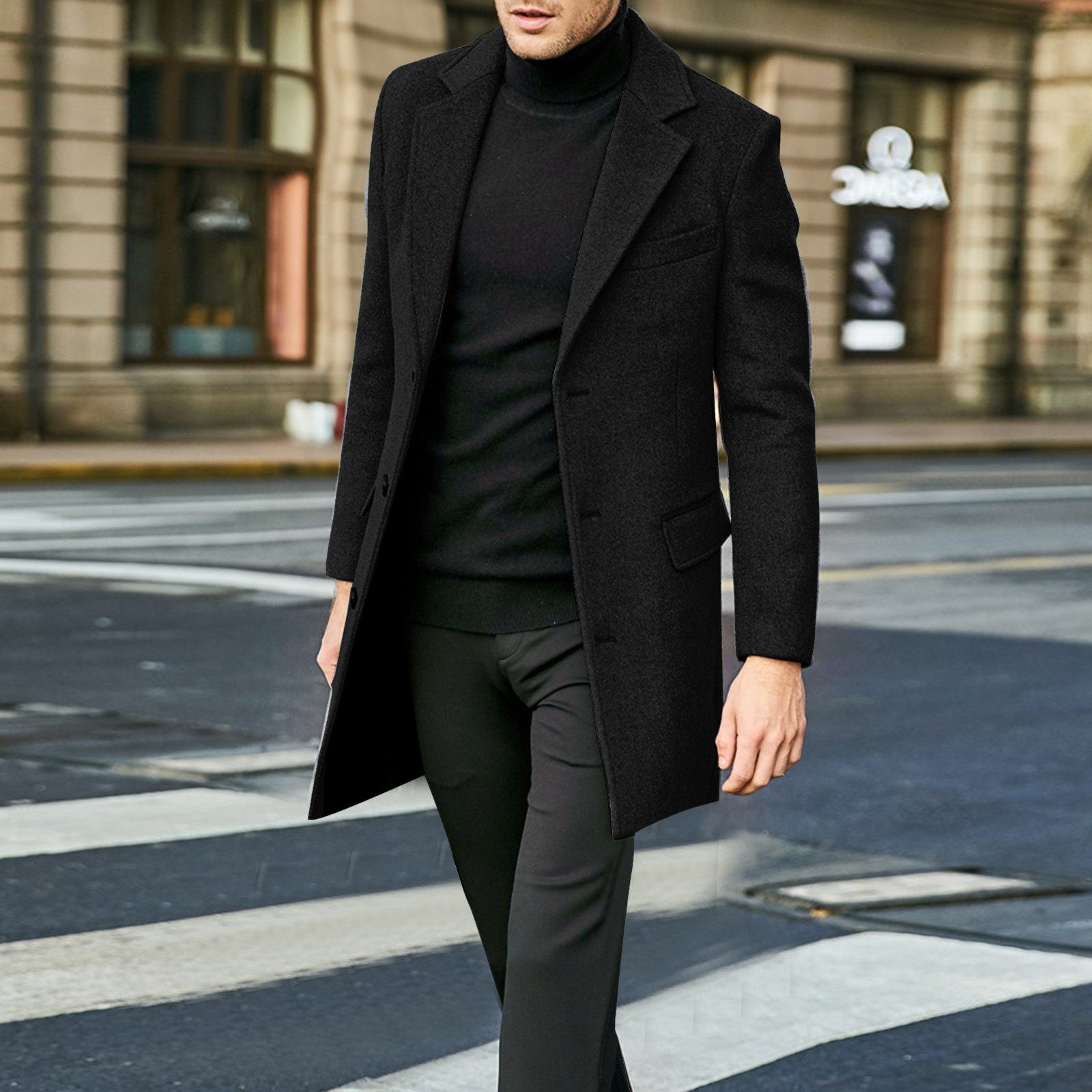 Woolen Mid-Length Trench Coat