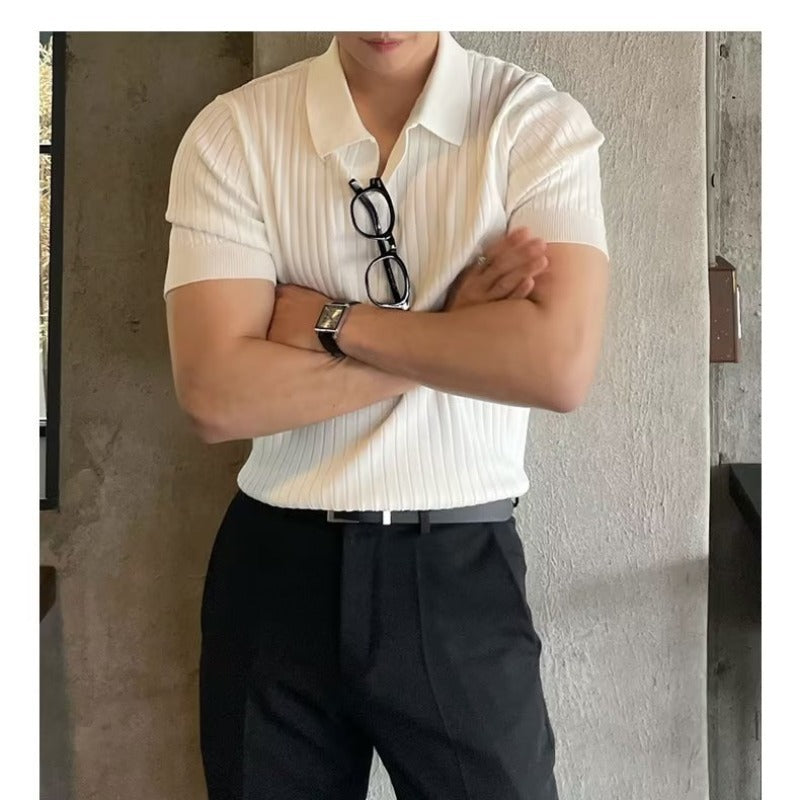 Striped V-Neck Polo Shirt